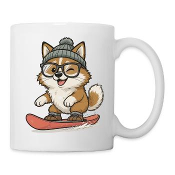 Shiba Inu Beim Snowboarden Mit Mütze Und Brille - Tasse - Weiß - Rechts