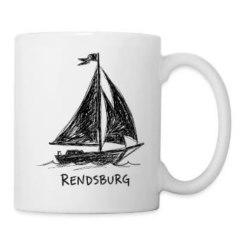 Segelboot Rendsburg – Handgezeichnete Skizze - Tasse - Weiß - Rechts
