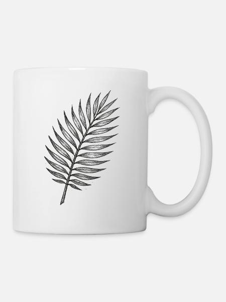 Schwarzes Palmblatt Sketch - Tasse - Weiß