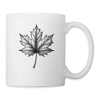 Ahornblatt Schwarz-Weiß Minimal - Tasse - Weiß - Rechts