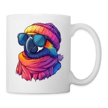 Bunte Papageien-Zeichentrick-Kawaii-Wintersonnenbrille - Tasse - Weiß - Rechts