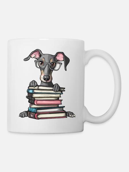 Süßes Windhund-Lesebuch mit Brille - Tasse - Weiß