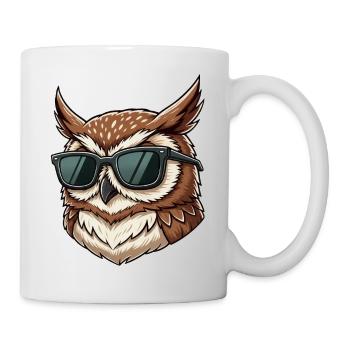 Funny owl tawny owl cartoon with sunglasses Por - Mug - white - Right