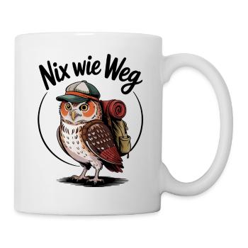 Waldwanderer Eule mit Rucksack - Tasse - Weiß - Rechts