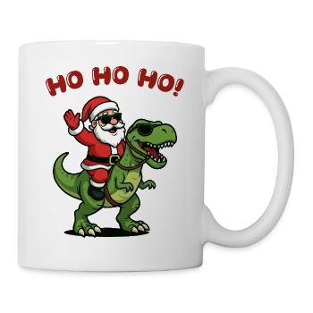 Santa auf Dino: Ho Ho Ho - Tasse - Weiß - Rechts