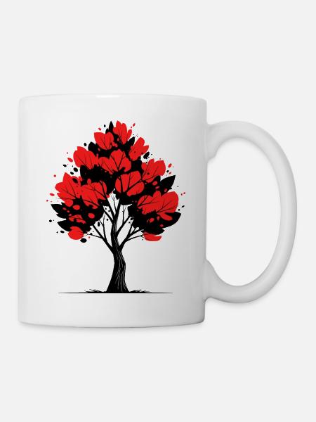 Roter Blütenbaum – Natur & Kunst Design - Tasse - Weiß
