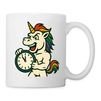 Unicorn Holding Clock Bold New Year Mascot - Mug - white - Right