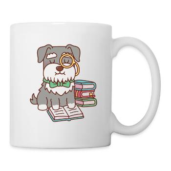 Süßer Schnauzer-Hund mit Monokel liest gerne Boo - Tasse - Weiß - Rechts
