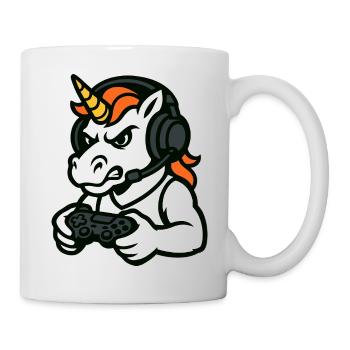 Wildes Einhorn-Gamer-Maskottchen mit Headset - Tasse - Weiß - Rechts