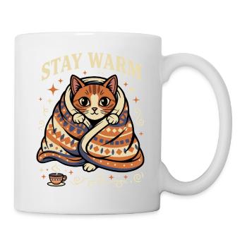 Bleib Warm Kuschelkatze Motiv - Tasse - Weiß - Rechts