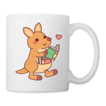 Cute Kangaroo Reads With Books In Pouch Funny - Mug - white - Right
