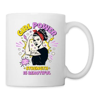 Frau Pop Art Girl Power Frauenpower Mädchen Stark - Tasse - Weiß - Rechts