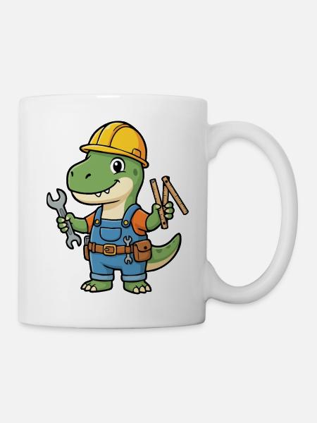 Dino Bauarbeiter mit Werkzeugen - Tasse - Weiß
