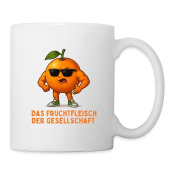 Orangene Pose: Fruchtfleisch der Gesellschaft - Tasse - Weiß - Rechts