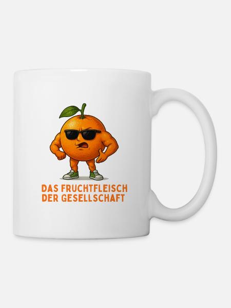 Orangene Pose: Fruchtfleisch der Gesellschaft - Tasse - Weiß