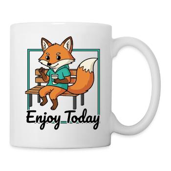Fuchs auf Bank mit Hoodie Kaffee - Tasse - Weiß - Rechts