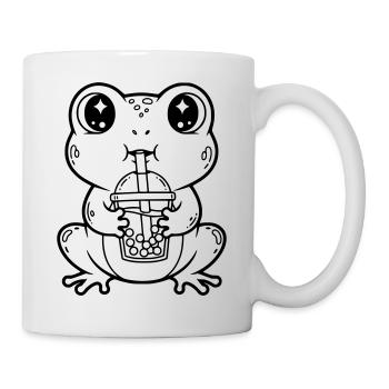 Niedlicher Frosch mit Bubble Tea Line Art Design - Tasse - Weiß - Rechts