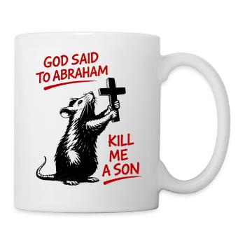 Ratte mit Kreuz Bibel-Satire - Tasse - Weiß - Rechts