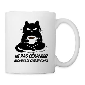 Chat noir recharge de café en cours - Mug blanc - blanc - Droite