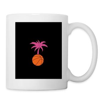 Palme und Kugel auf schwarzem Hintergrund - Tasse - Weiß - Rechts