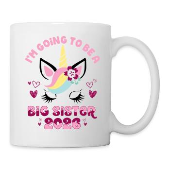 Große Schwester 2026 Einhorn mit Blumen Schwanger - Tasse - Weiß - Rechts