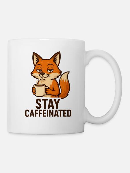 Fuchs Kaffee Motiv Stay Caffeinated - Tasse - Weiß