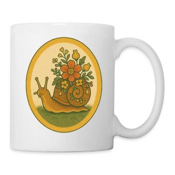 Escargot fleuri dans un cadre ovale vintage - Mug blanc - blanc - Droite