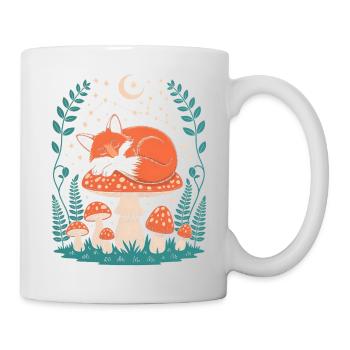 Schlafender Fuchs auf Pilz unter Sternenhimmel - Tasse - Weiß - Rechts