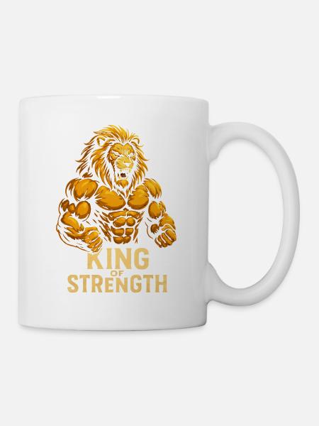 König der Stärke Löwen-Motiv - Tasse - Weiß