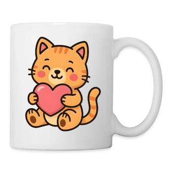 Cuddly kitten with pink heart - Mug - white - Right