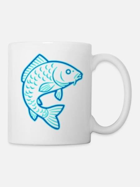 Neon Karpfen Fisch Leuchtend Angeln - Tasse - Weiß