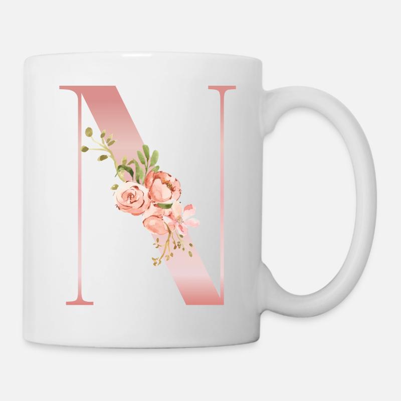 Lettrine N Florale Rose Doux - Mug blanc - blanc