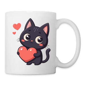 Chat noir cœur kawaii - Mug blanc - blanc - Droite