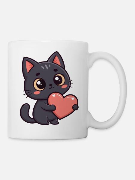 Schwarzes Katzenherz - Tasse - Weiß
