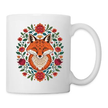 Fuchs im Blütenkranz Farbexplosion - Tasse - Weiß - Rechts