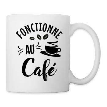 Coffee Humor T-Shirt – Works at the Café - Mug - white - Right