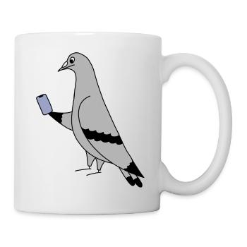 Pigeon Checking Phone – Minimal Illustration - Mug - white - Right