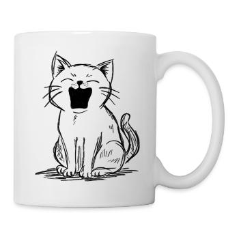 Gribouillis de chat miaulant fort | Sketch drôle de chat - Mug blanc - blanc - Droite