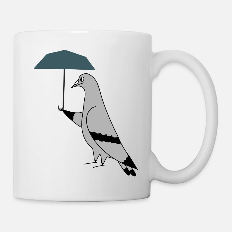 Pigeon with Umbrella – Illustration minimaliste urbaine - Mug blanc - blanc
