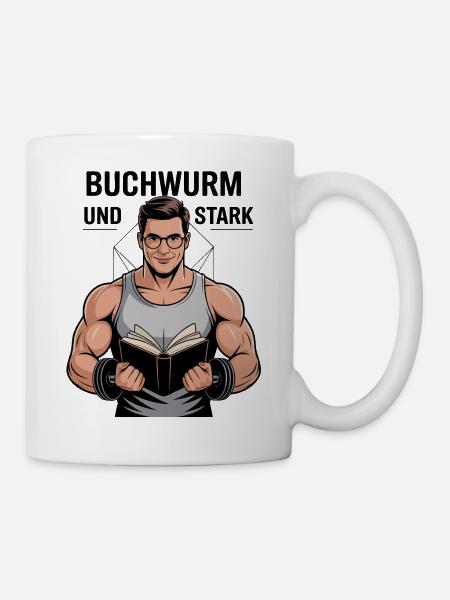 Buchwurm Stark Lesekraft - Tasse - Weiß