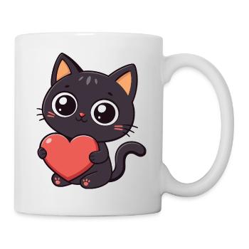 Kawaii black cat holding a red heart - Mug - white - Right