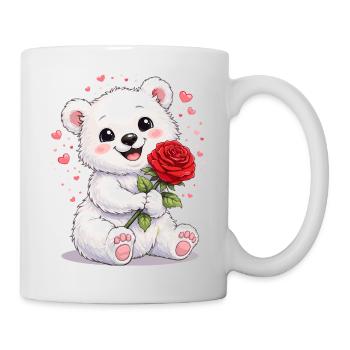 Ours mignon avec une rose – Motif de la Saint-Valentin - Mug blanc - blanc - Droite