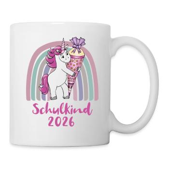 Schulkind 2026 Einhorn mit Zuckertüte  - Tasse - Weiß - Rechts