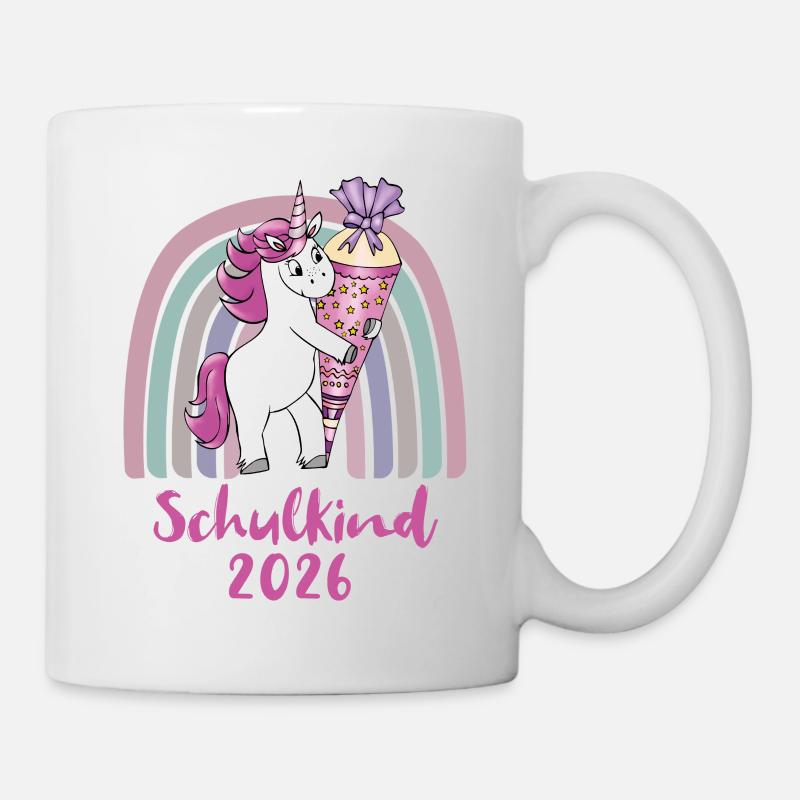 Schulkind 2026 Einhorn mit Zuckertüte - Tasse - Weiß