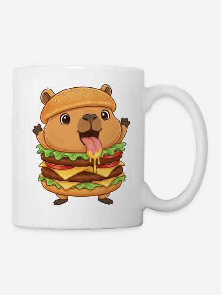 Süße Capybara Cartoon Fast Food Cheeseburger - Tasse - Weiß