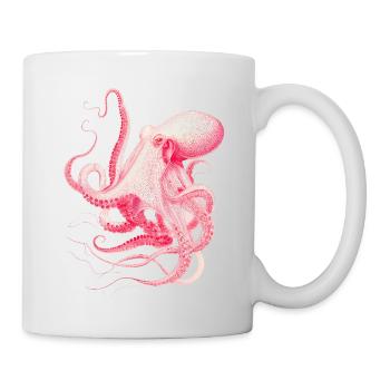 Vintage Octopus Illustration in Red & Pink - Mug - white - Right