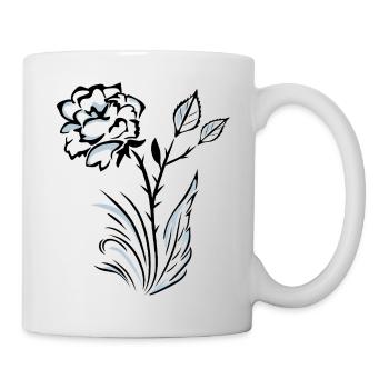 Stilisierte, umrandete Rose - Tasse - Weiß - Rechts