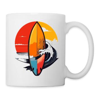 Surfboard Wave Red Sunset Waves Surfer Motif - Mug - white - Right