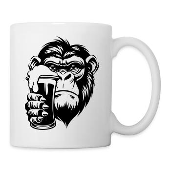 Singe tenant une boisson avec de la mousse - Mug blanc - blanc - Droite