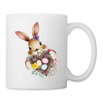 Cute Easter bunny with heart and Easter basket - Mug - white - Right